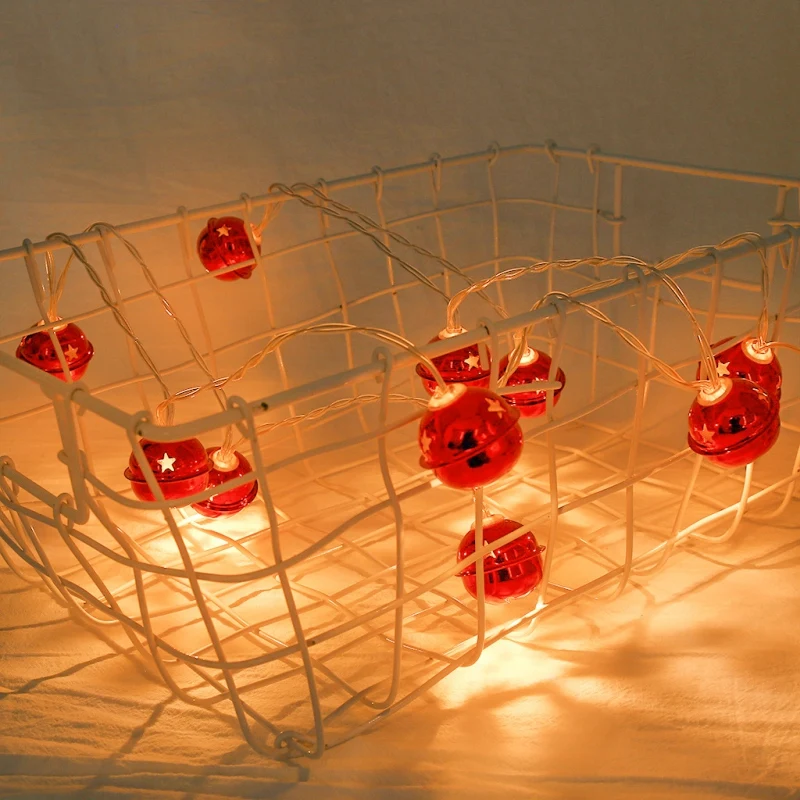 10 LED Red Metal Bell Light String Portable Household Decoration Light String Festive Party Supplies Festival Lantern - Цвет: Флуоресцентный желтый
