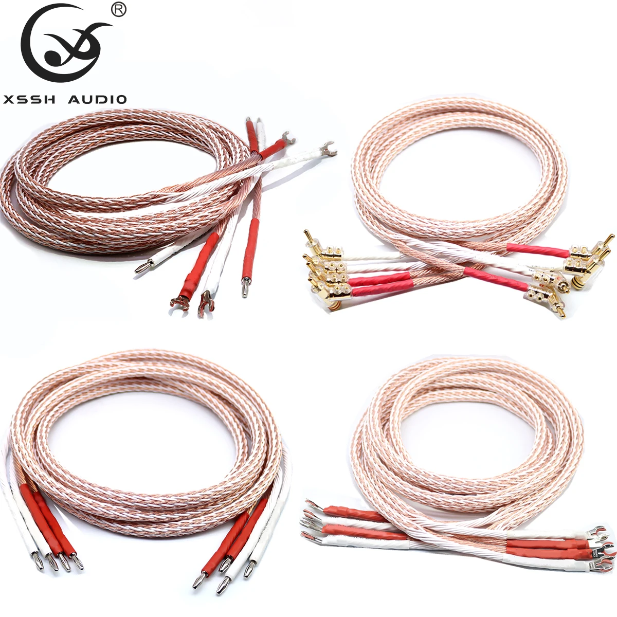 1 Paio Di Linee Audio Xssh Hi-End Fai Da Te Hifi Oro Rodiato Y Vanga A Spina A Banana 12Tc 24 Core Occ Cavo Altoparlante In Rame Puro