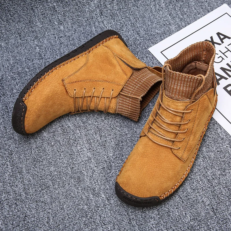 KATESEN/мужские ботинки; зимние теплые кожаные ботинки; мужские уличные рабочие ботинки; Мужская обувь; модные резиновые ботильоны; размеры 38-48