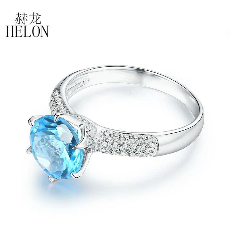 Твердые 14 к белое золото Сертифицированный круглый 4.12ct натуральный голубой топаз 0.4ct бриллианты обручальное кольцо для женщин специальные цветы ювелирные изделия