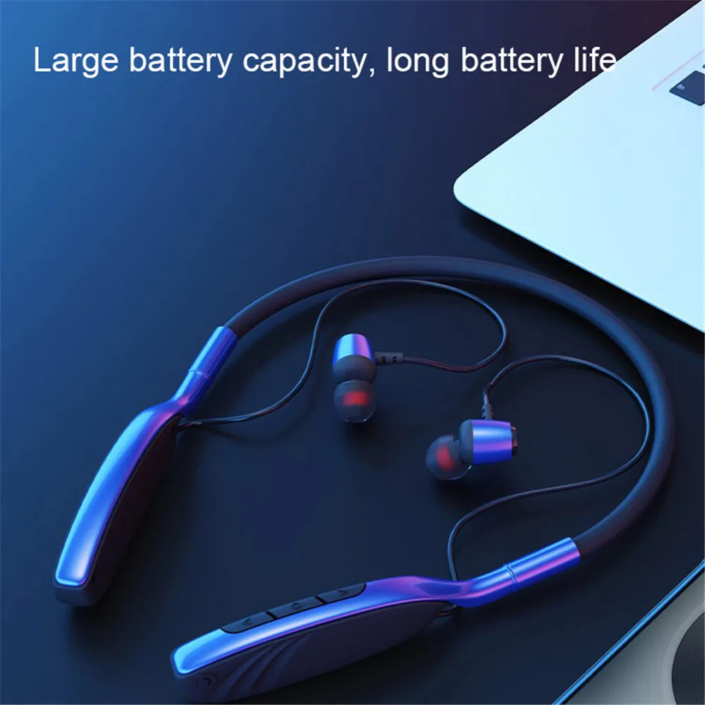Wireless Hanging Neck Metal Sports Earphone Bluetooth 5 0 Stereo Subwoofer Magnetic Headphone With Microphone Sweat Proof