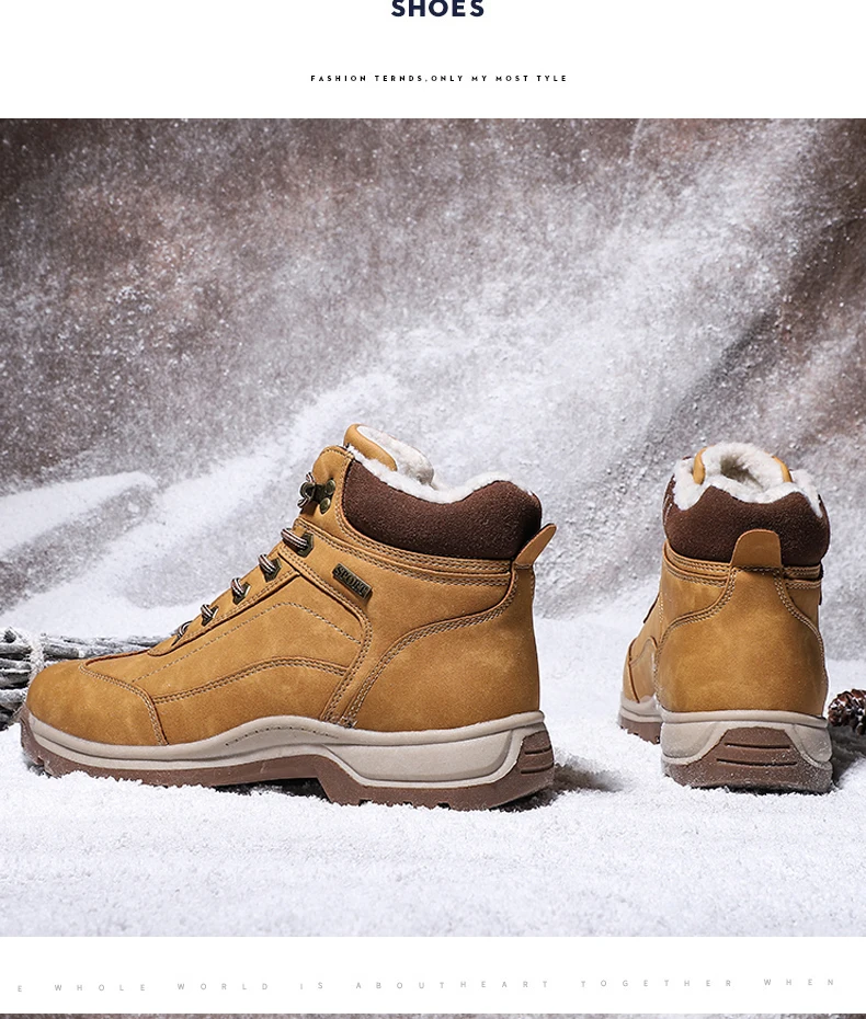 Genuine Leather Men Boots With Fur Waterproof Warm Snow Boots Men Winter Work Casual Shoes Military Ankle Boots