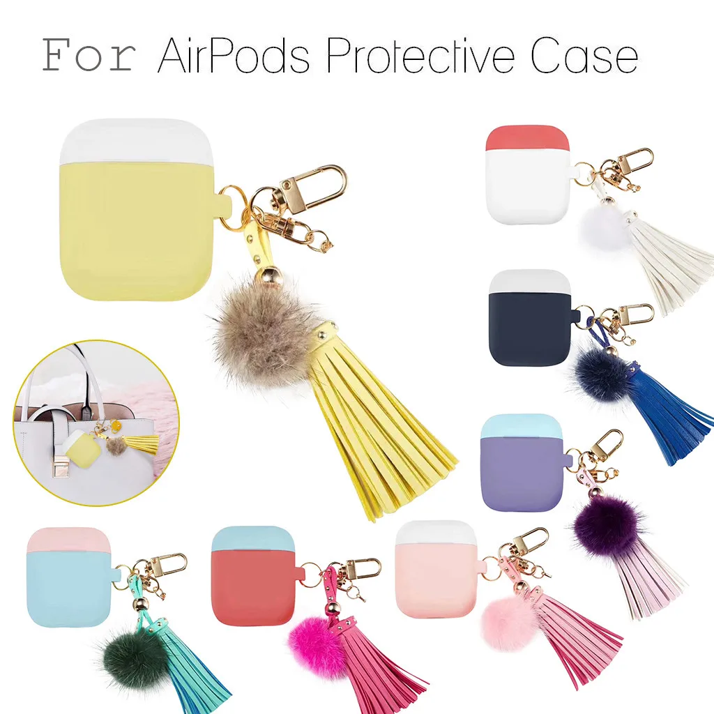 Чехол для наушников Ouhaobin Airpods 2 силиконовый защитный чехол тонкий с брелком