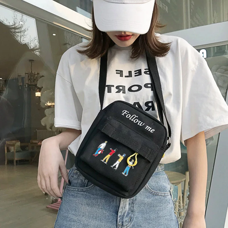 Concise Women Bag Durable Canvas Crossbody Bag Personality Cool Cartoon Pattern Shoulder Bag High Quality
