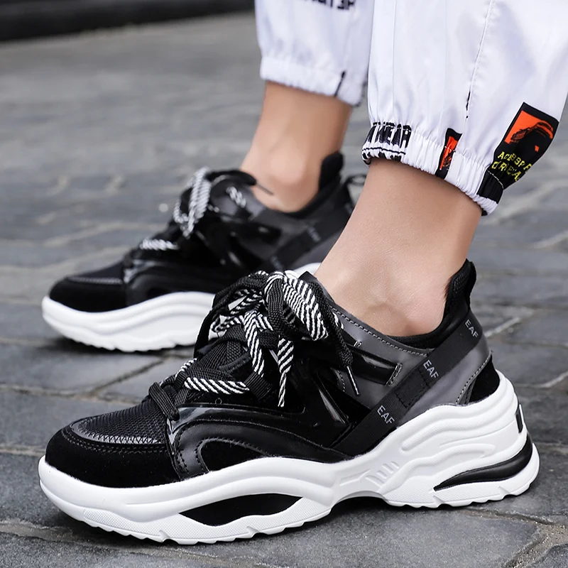 Женская обувь на платформе 6 см в стиле Харадзюку, увеличивающая рост; кроссовки на массивном каблуке; Мужская Спортивная обувь; спортивная обувь