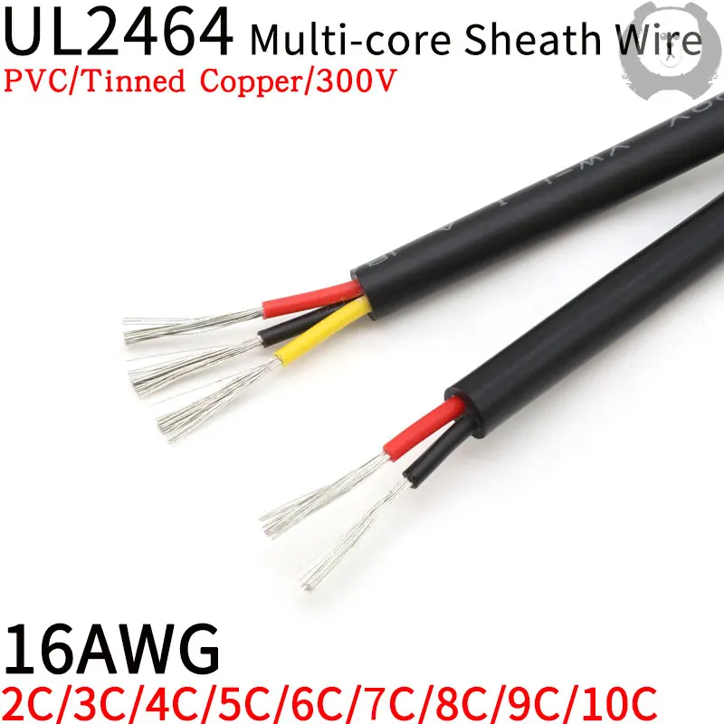 

10M 16AWG UL2464 Sheathed Wire Cable Channel Audio Line 2 3 4 5 6 7 8 9 10 Cores Insulated Soft Copper Cable Signal Control Wire