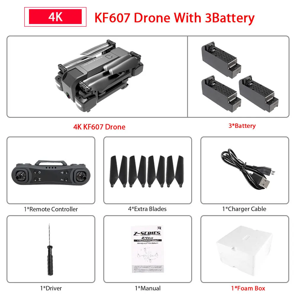 KF607 WI-FI FPV RC складной Дрон широкоугольная HD 1080P 4K Камера «Безголовый» режим оптического потока давление, высота над уровнем моря удерживают Квадрокоптер - Цвет: 4K 3B Foam Box