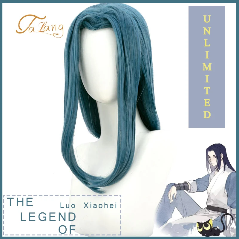 

TALANG The Legend of Luo Xiaohei Unlimited Cosplay Wig Center Scored Gray Blue Fake Hair Heat-resistant Synthetic Fiber Wig