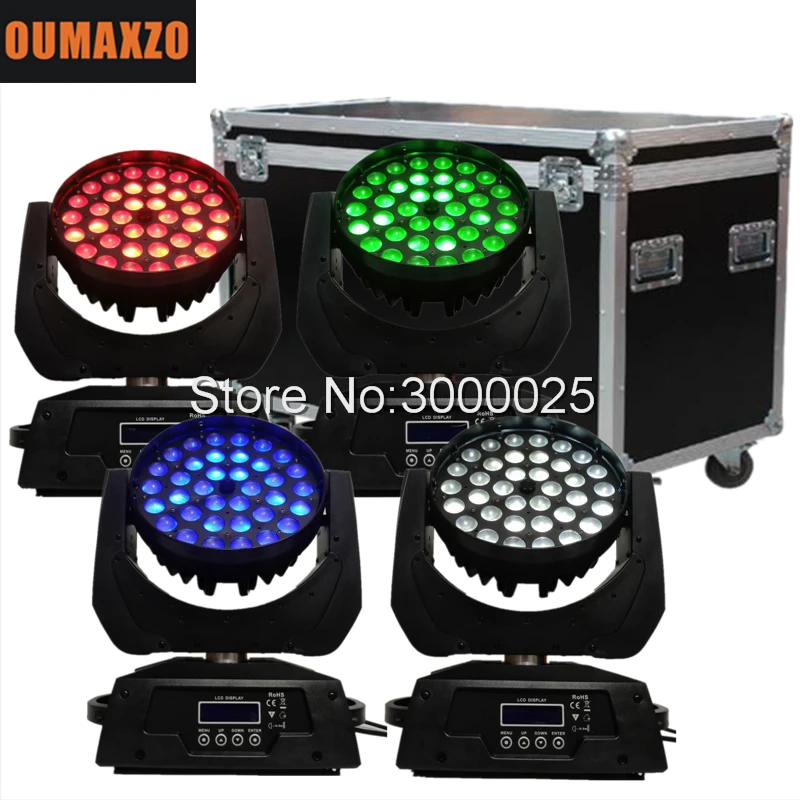 4 шт./лот & кейсе 36 * 10В RGBW 4in 1 зум СИД Moving головной свет 36*10 Вт CREE светодиодный