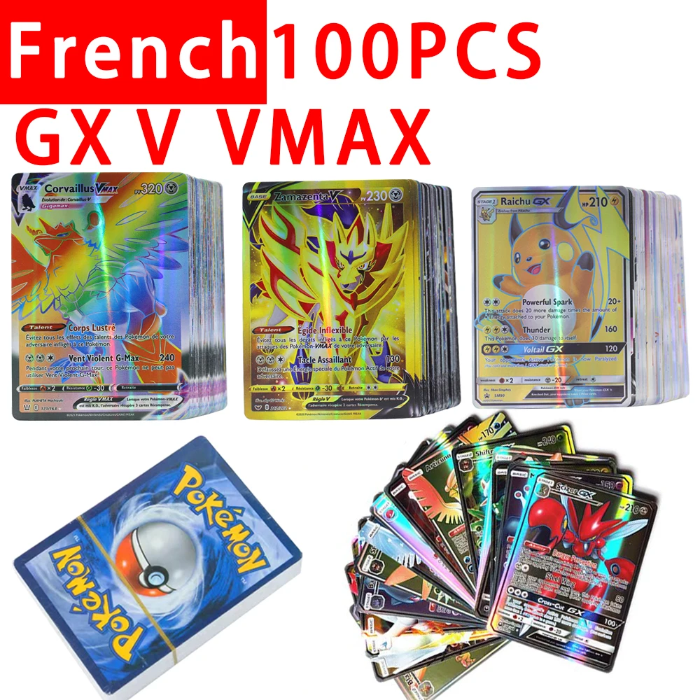 New Pokemon Cards in French TAG TEAM GX VMAX V Trainer Energy Shining Game Castellano Español Children Toy |