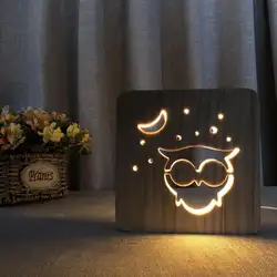 Светодиодный Soild деревянный ночник лампа в форме Совы Деревянный 3D лампа резьба атмосферная лампа