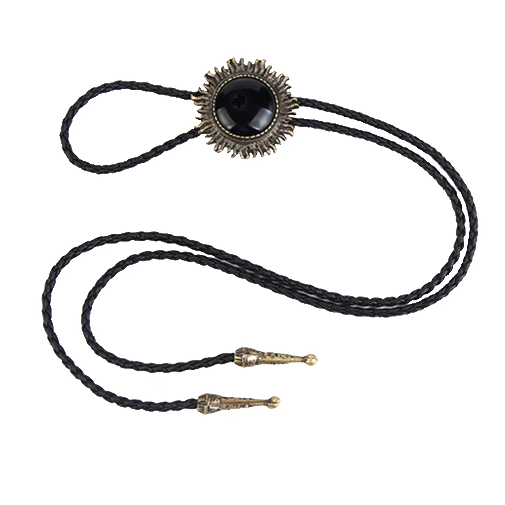 Black Braided PU Leather Bolo Tie Western Necktie Handmade Necklace Jewelry