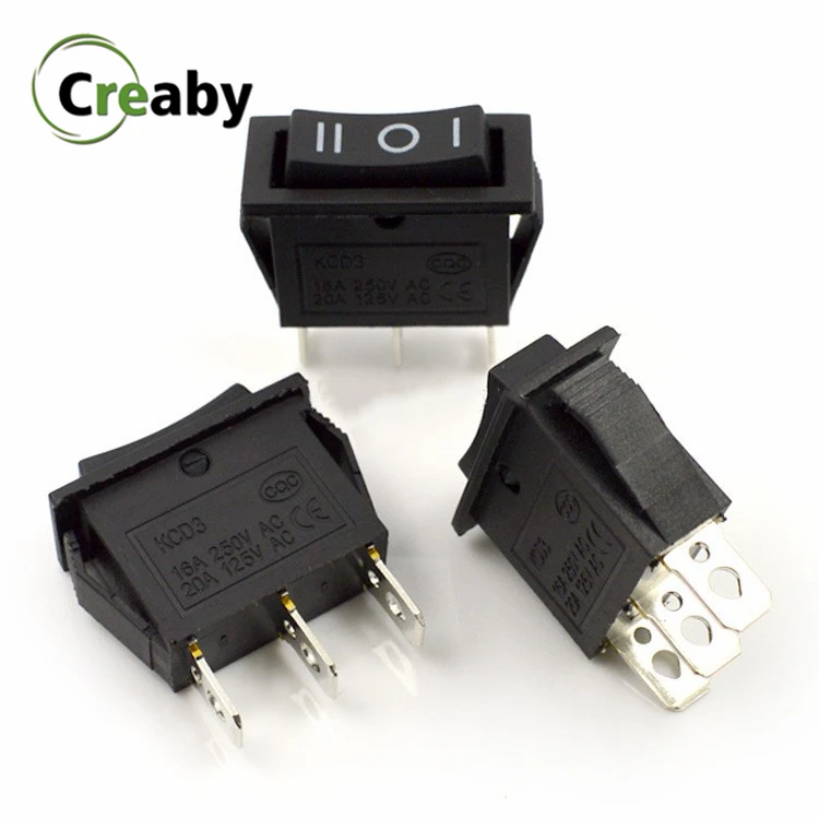 Interruptor basculante de 3 posiciones, 3 pines, KCD3, 20A/125V, 16A/250V, negro, 5 uds.
