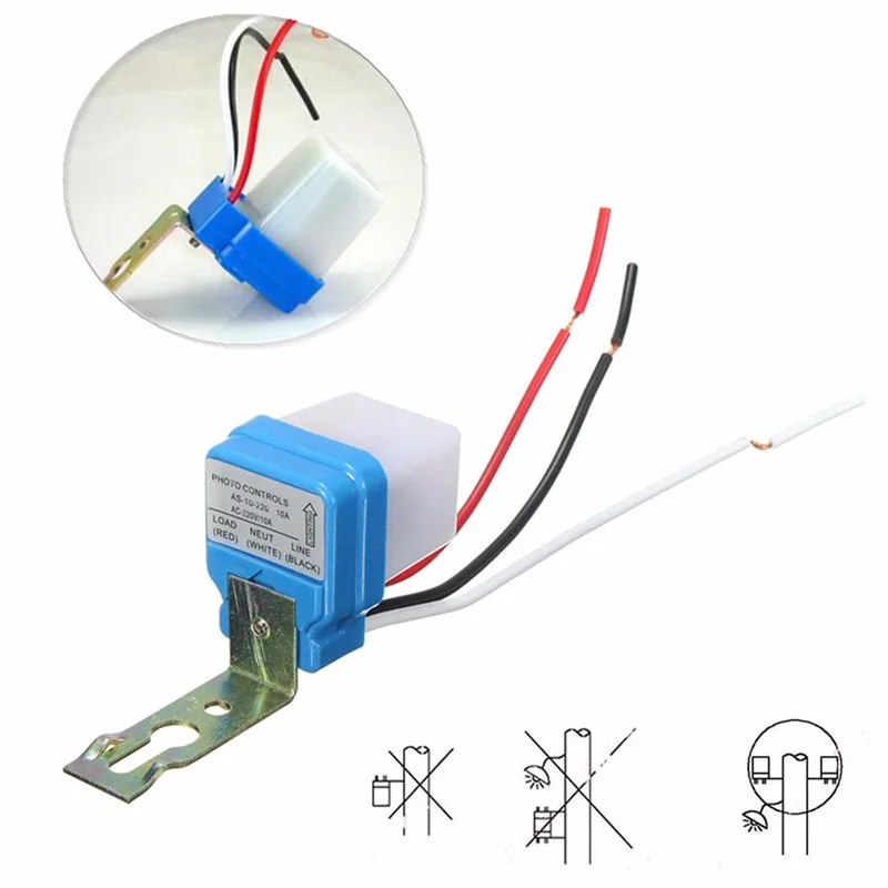 

Automatic Auto On Off Photocell Street Light Switch DC AC 220V 50-60Hz 10A Photo Control Photoswitch Sensor Electrical Switch