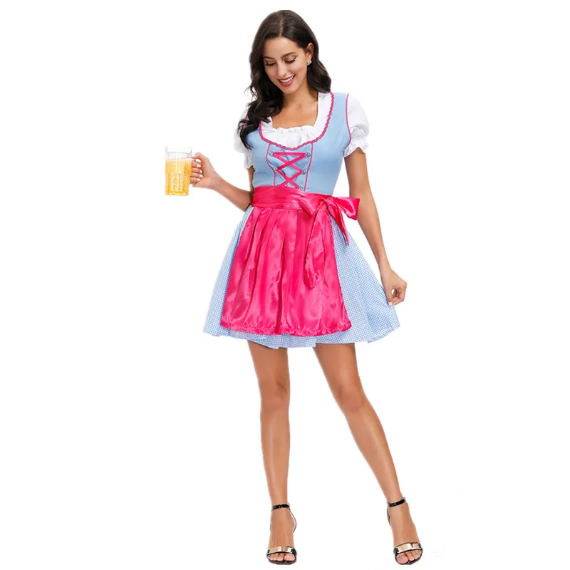 Feminino Alemão Tradicional Oktoberfest Traje Bávaro Cerveja Maid Dirndl Vestido Fantasias P