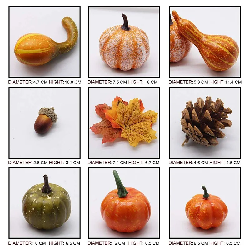 50pcs Simulation Pumpkin Golden Autumn Mini Pumpkin Set Halloween Pumpkin Thanksgiving Decoration Pumpkin Pine Cones Acorns Prop