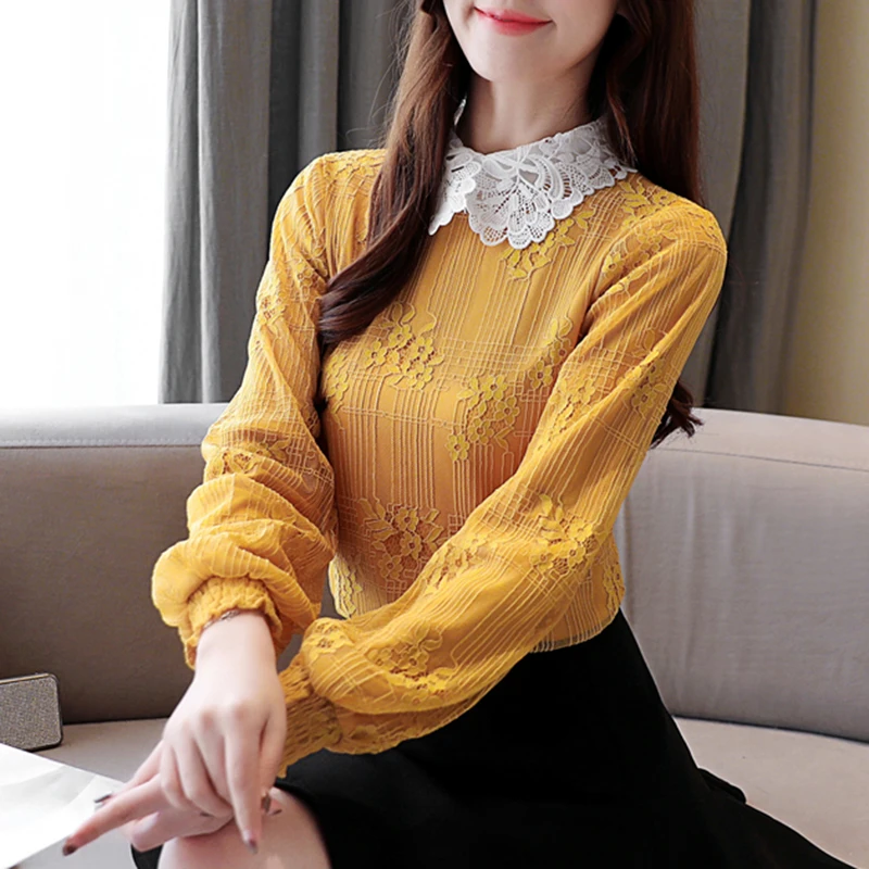 

JUAY KALA Thickening Top 2019 Autumn And Winter New Plus Velvet Thick Lace Blouse Bottoming Shirt