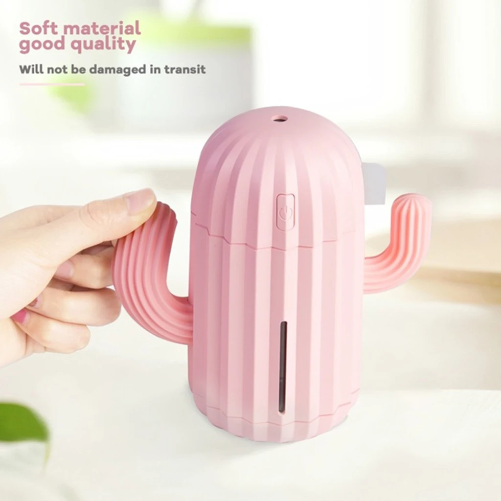 Cute Cactus Air Humidifier with Led Night Light for Home Car Office Desk - Create Clean & Fresh Air - USB or Battery Powered