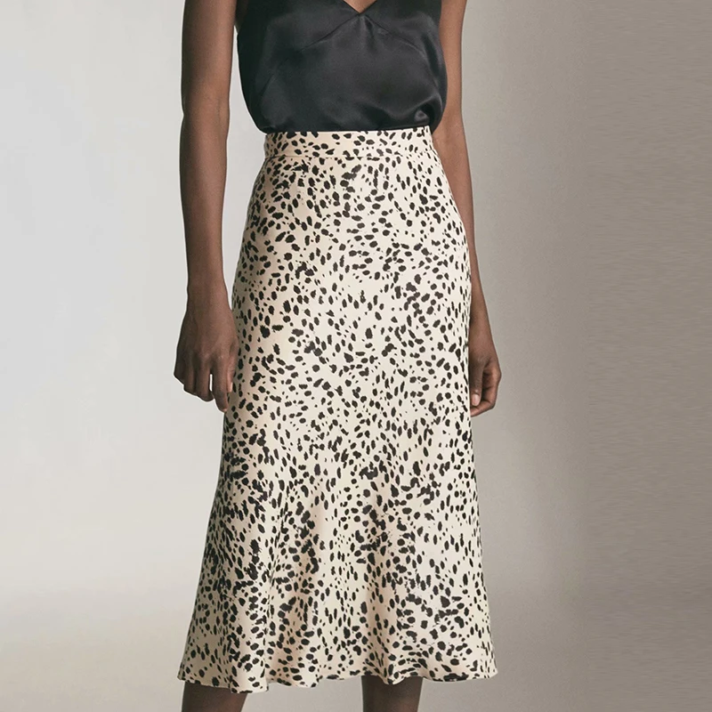 JuneLove женские осенние леопардовые юбки с винтажным принтом женские миди юбки с высокой талией Повседневная Уличная одежда женская Свободная юбка, суженная книзу