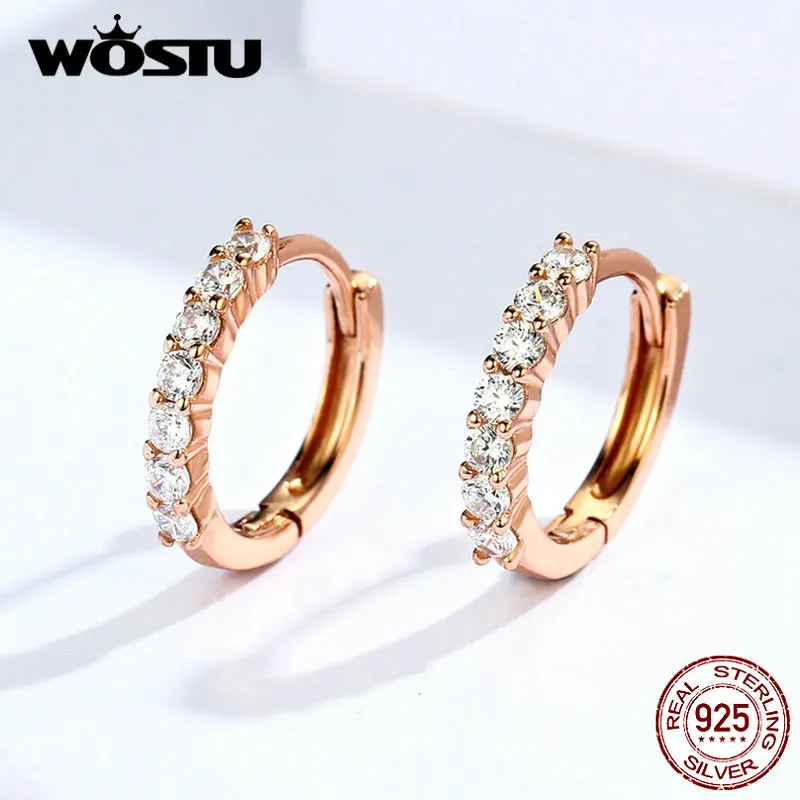WOSTU, новинка, Genniue, 925 пробы, Серебряная роза, золотая, сделай сам, серьги с цирконием, серьги для женщин, изготовление ювелирных изделий, DXE351-C