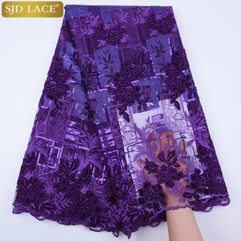 

French Tulle Lace Fabric With Sequins African Net Lace Fabric Embroiderey Velvet Nigerian Lace Fabric For Wedding Material 1752B