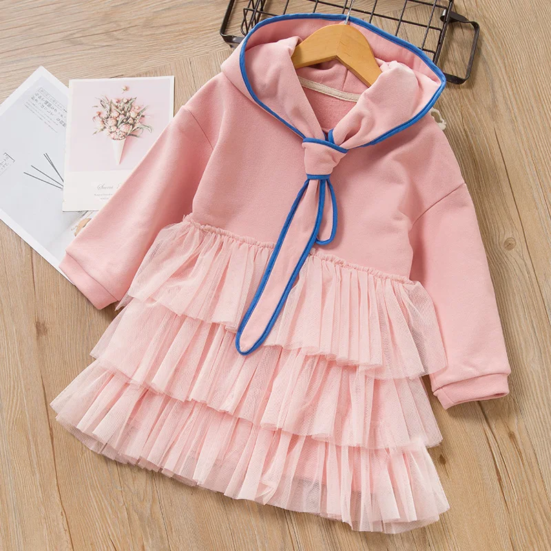 Menoea/кружевное платье для девочек г. Осеннее стильное детское розовое шерстяное платье детские сетчатые платья принцессы с длинными рукавами милая одежда, платье - Цвет: AZ2302