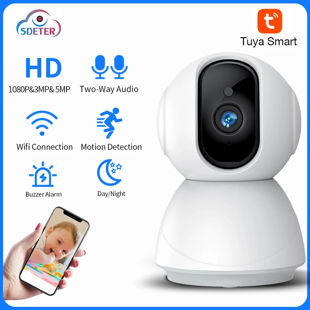 SDETER Tuya 5MP 3MP 1080P Беспроводная Wi-Fi IP-камера PTZ 4X Цифровой зум наблюдения AI Human Detect Security