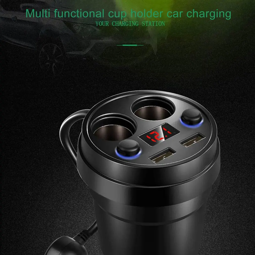 Cup power Socket Adapter 2 USB Автомобильное зарядное устройство прикуриватель разветвитель зарядное устройство для мобильного телефона s с напряжением светодиодный дисплей