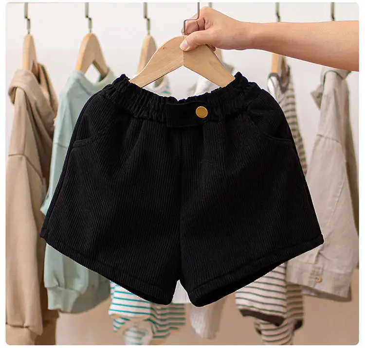 Новое поступление детских шорт, высококачественные вельветовые шорты с эластичной резинкой на талии для девочек 4, 5, 6, 7, 8, 9, 10 лет, штаны для крупных девочек на осень и зиму - Цвет: Черный