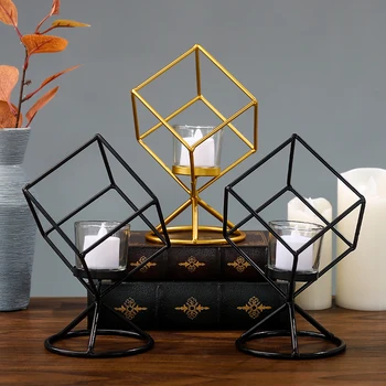 

Nordic Home Decor Black Metal Wrought Iorn Candle Holder Metal Candlestick Holder Gold With Glass Cup Wedding Gift porta velas
