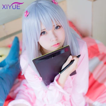 

XIYUE Erromanga erotic comic teacher and spring yarn fog gray gradient powder cos wig spot
