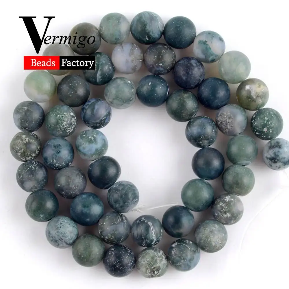 Matte Moss Agate Натуральный тусклый отполированный Агаты тигровый глаз Нефы круглые каменные бусины для спейсеры для украшений Бусины 4-12 мм Diy ожерелье браслет 15'' - Цвет: Matte Moss Agate
