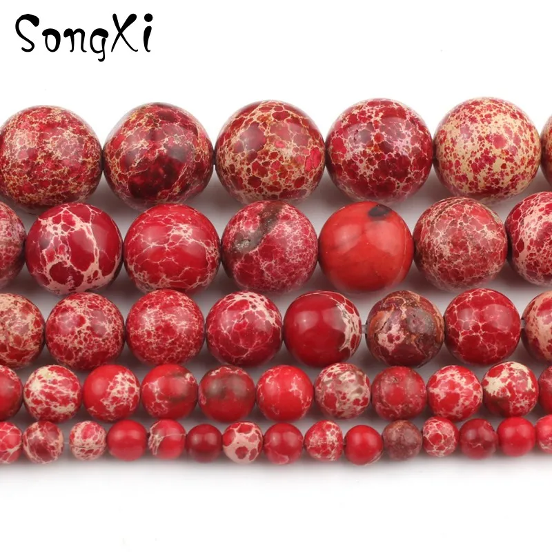 

Natural Stones Red Sea Sediment Turquoises Imperial Jaspers Beads 4/6/8/10MM Fit Diy Beads Bracelet Necklace For Jewelry Making