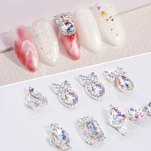 2 шт./компл. с украшением в виде кристаллов 3D нейл-арта украшения яркие украшения для ногтей Стразы разных размеров из металла Bling серебристыми бантами сплав драгоценных камней