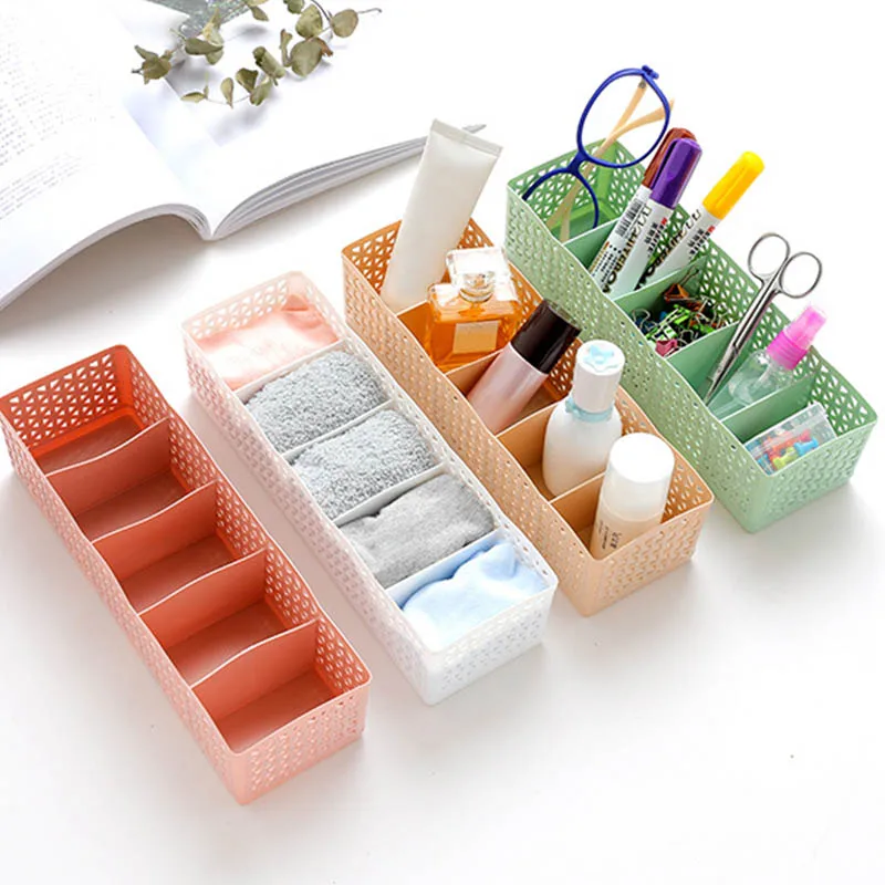 

Clothes Storage Basket Plastic Container Candy Color Socks Bra Underwear Organizer Multifunction Hollow Cosmetic Divider Box