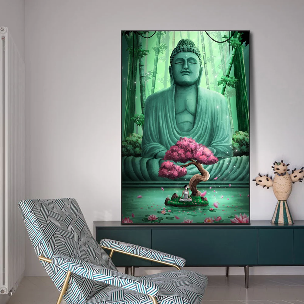 Buddha Meditation and Bamboo 5 Pcs Canvas Wall Room Home Decorating Poster 