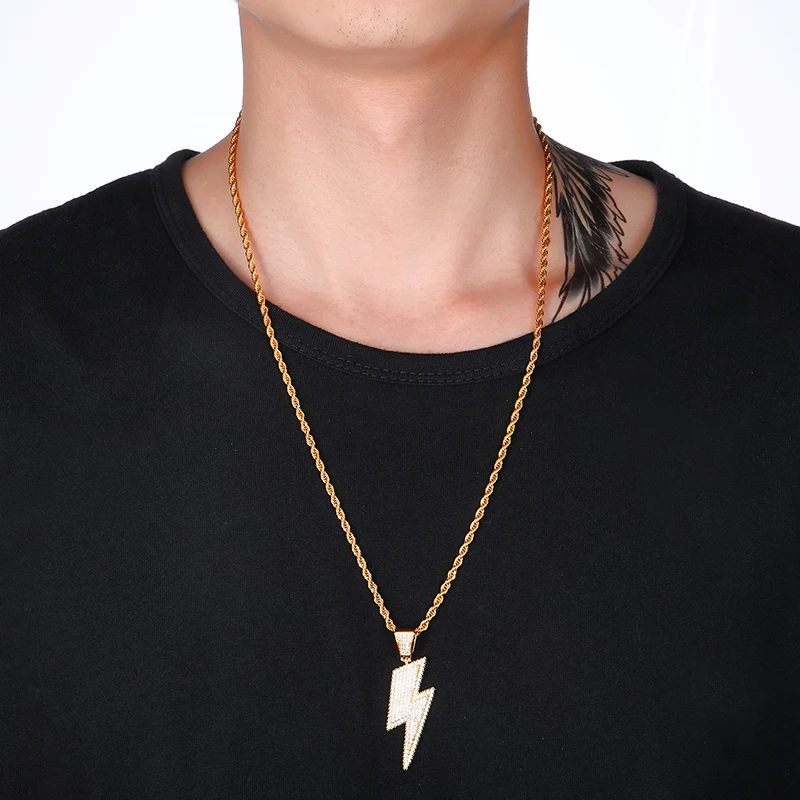 US7 Iced Out Bling подвеска «молния» с теннисной цепочкой ожерелье медный материал AAA кубический циркон мужские хип-хоп ювелирные изделия