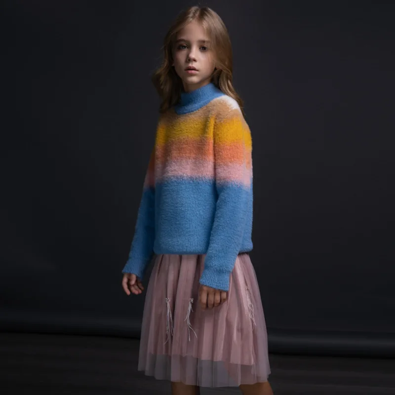Luxurious Plush Sweater Girl Autumn Winter Thick Velvet Teenager Tops Colorful School Kids Pullover Sweater Skirt Clothes Sets - Цвет: blue set