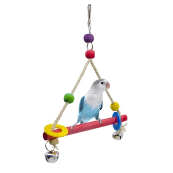 

2020 New Natural Acrylic Birds Perch Parrots Hanging Swing Cage With Colorful Beads Bells Pet Supplies