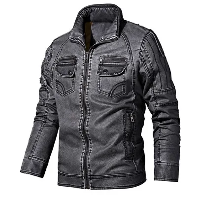 DD8818-Grey Мужская куртка из искусственной кожи, кожаная куртка, осенняя приталенная мотоциклетная куртка из искусственной кожи, Мужская зимняя теплая ветровка, Высококачественная верхняя одежда - Цвет: DD8818-Grey