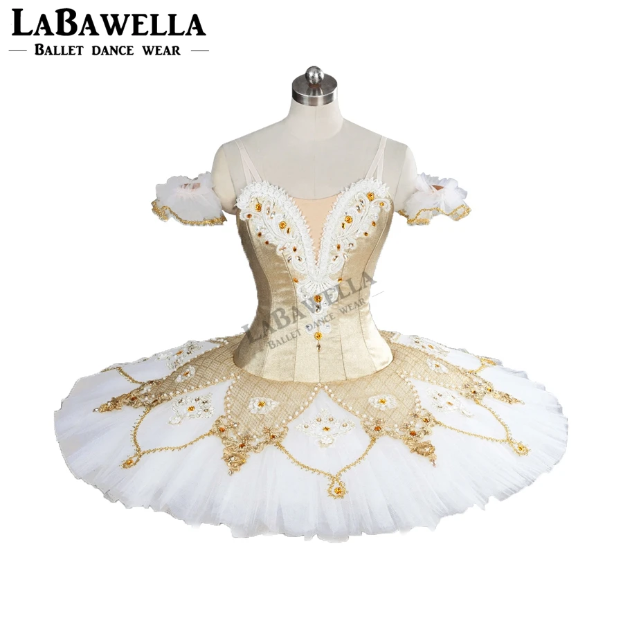 Nutcracker Pancake Ballet Tutus BT9099 Professional YAGP Gold  Women White Tulle Performance Stage Costume