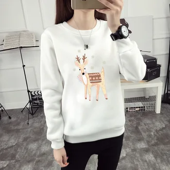 

2020 hooded cartoon printing sweater loose large size women's clothing white color