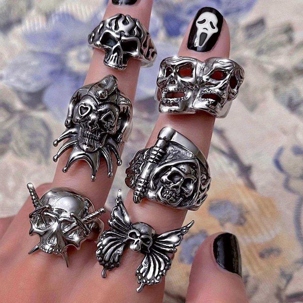 Ins Anillos góticos Punk para mujeres y joyería de moda con forma de corazón, Rana, Calavera, conejo, Araña, cara sonriente, regalo|Anillos| - AliExpress