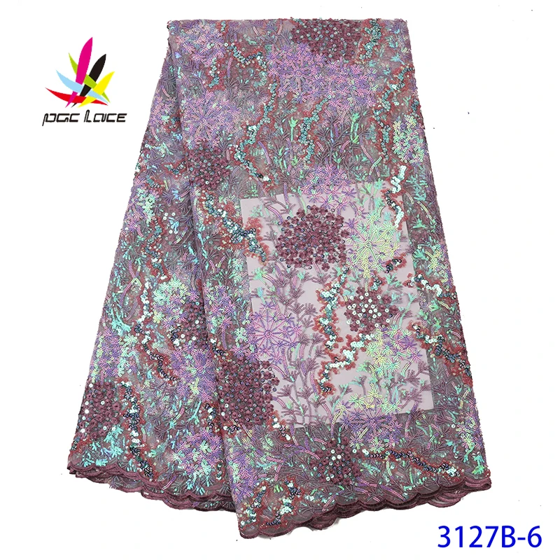 

Luxury French Sequin Lace African Fabric Fuchsia Sequence Nigeria High Quality Popular Embroidery Tulle Cutting 2020 Latest