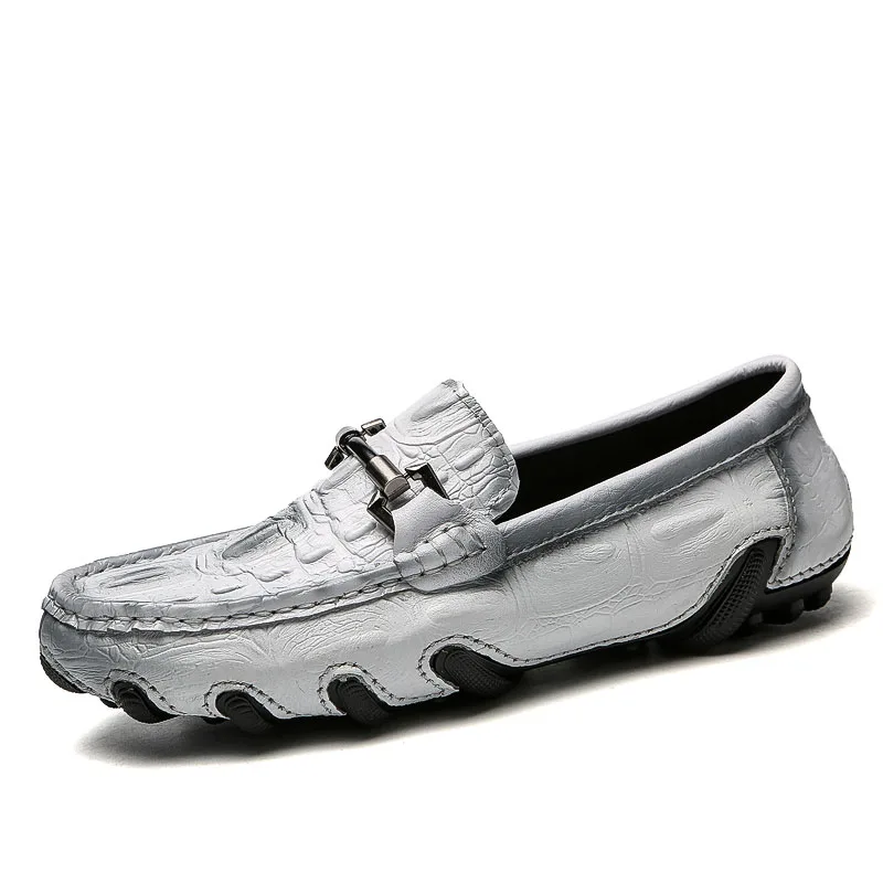 Crocodile pattern Genuine Leather Men Shoes Luxury Brand Formal Casual Mens Loafers Moccasins Soft Breathable Slip on Boat | Обувь