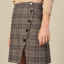 Женская клетчатая юбка, новинка, весна, осень, зима, боковые пуговицы, нестандартный разрез, мини-юбка, офисная, для девушек, элегантная одежда