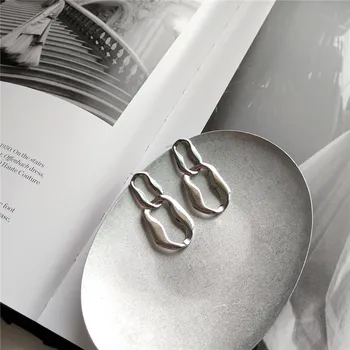 

RUIYI European Special-shaped Real 925 Sterling Silver Geometric Drop Earrings For Women Hyperbole Minimalist Irregular Earrings