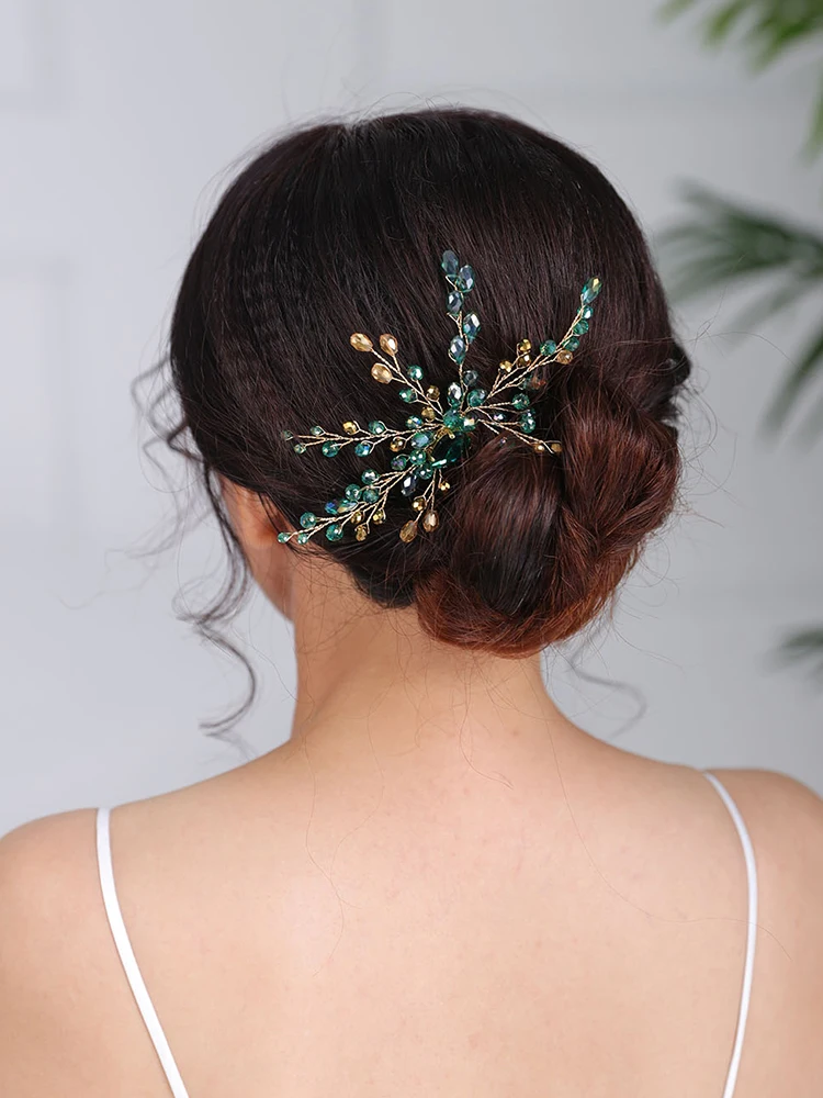 Bohemian Headdress Green Hair Pin Handmade Headpieces Girl Headwear Party For Women Wedding Bridal Hairstyles Jewellery