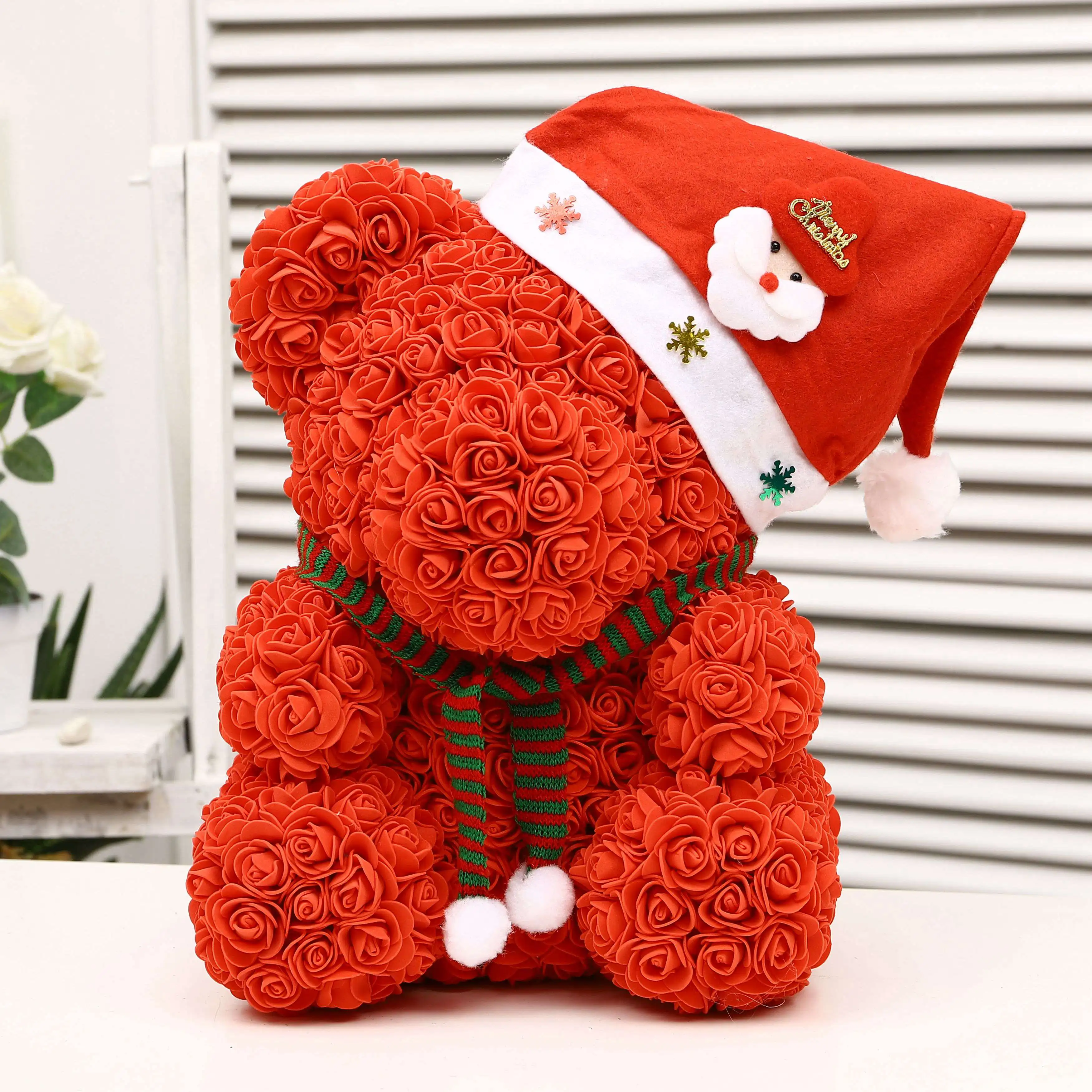 25 см Рождественский пенопластовый медведь из роз медведь Роза искусственный год подарки для женщин подарок на день Святого Валентина Рождественское украшение - Цвет: Red