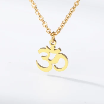 

Indian Jewelry Sanskrit OM Symbol Necklace Gold Chain Buddha Lotus Mala Yoga Chakra OM Necklaces Pendants Accessories Mujer